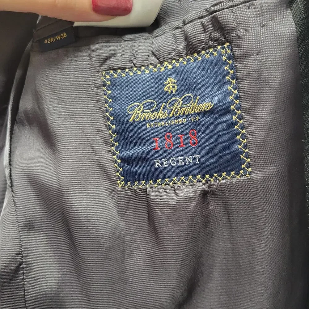 Brooks Brothers 1818 Regent Italy Men Blazer Jacket 42R 100% Wool Pinstripe Gray